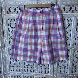 Vintage Karen Scott Sport Green, Purple, And Pink Plaid High Waisted Shorts 10